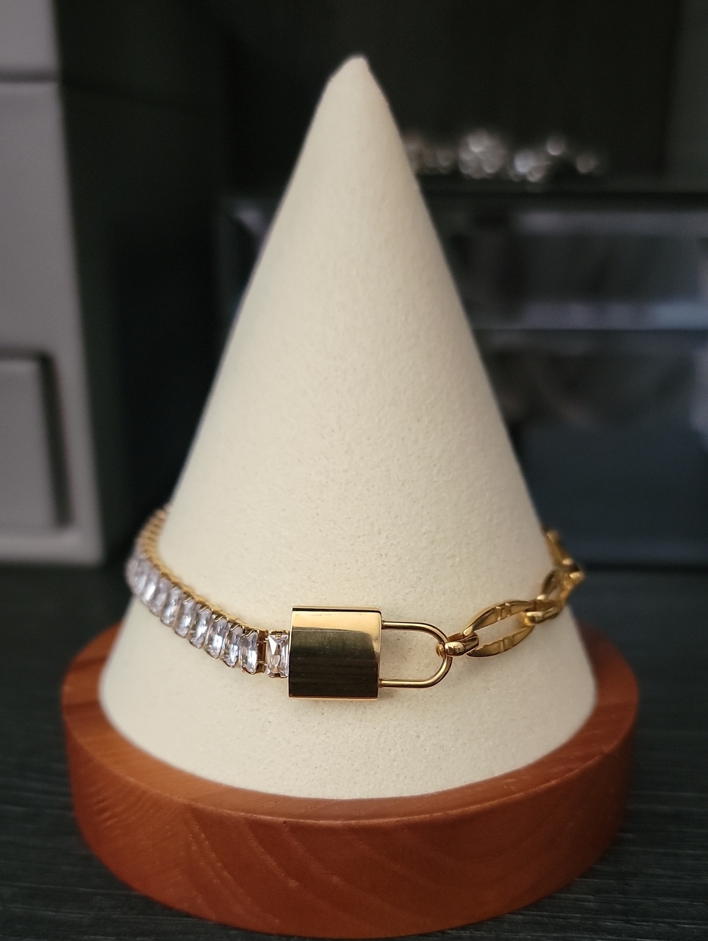 Gold Padlock Two Chain Bracelet